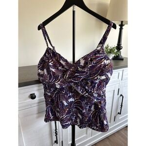 Lands End Womens 22W Paisley Twist Front Tankini Top Blue Purple Swimwear